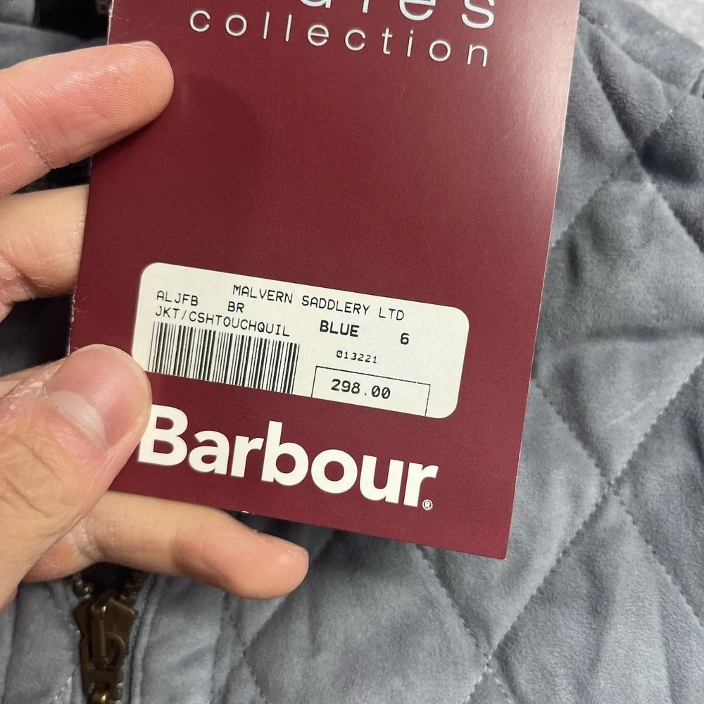 Barbour Malvern Saddlery LTD Quilted Jacket Womens Size 6 Light Blue NWT - Picture 3 of 9